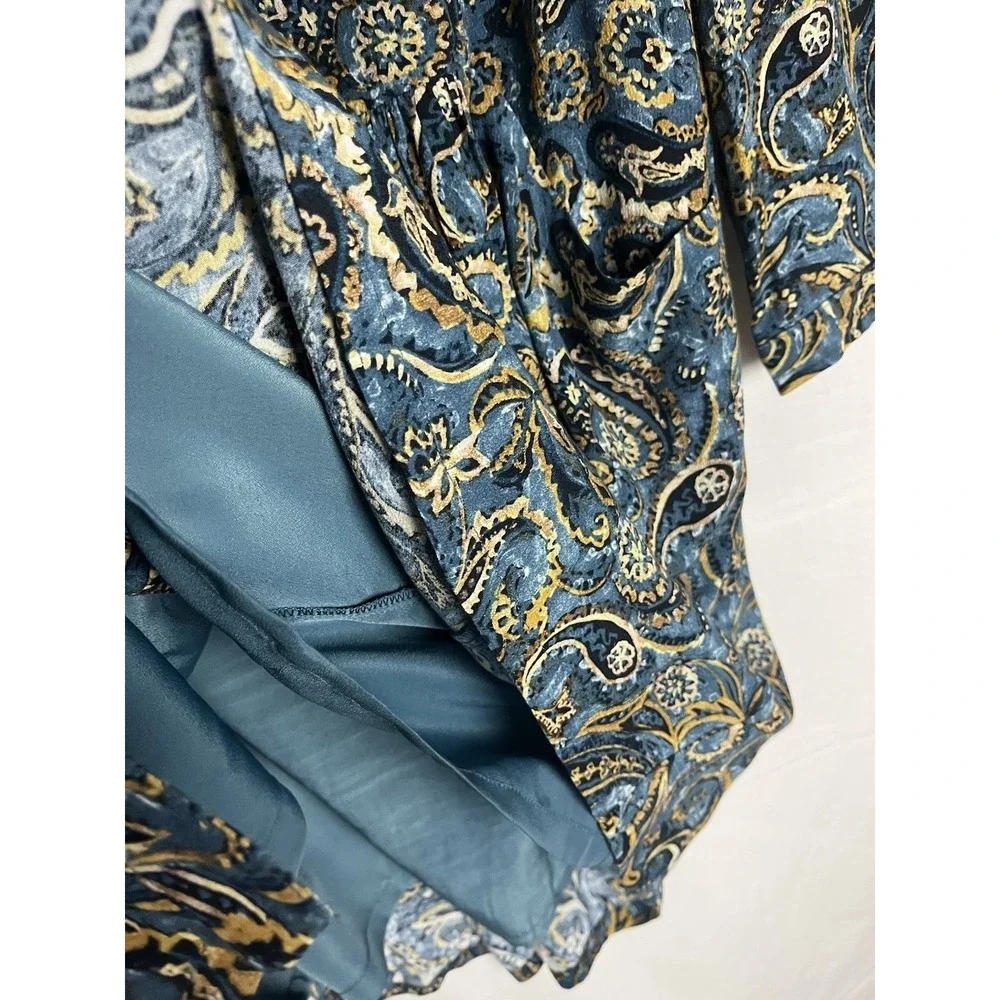 Garnet Hill Women's Size 10‎ Drop Waist Button Up Long Sleeve Teal Paisley Dress